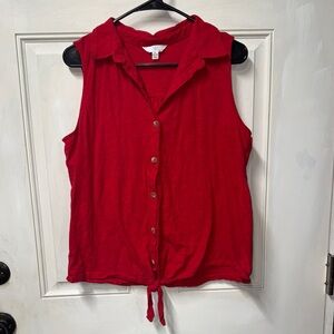 Time and Tru Red Sleeveless Tie-Front Blouse